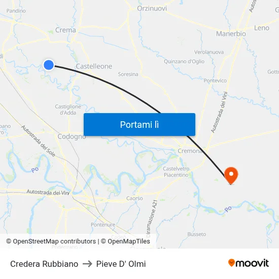 Credera Rubbiano to Pieve D' Olmi map