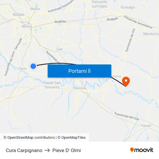 Cura Carpignano to Pieve D' Olmi map