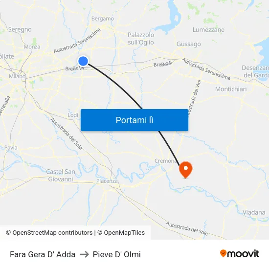 Fara Gera D' Adda to Pieve D' Olmi map