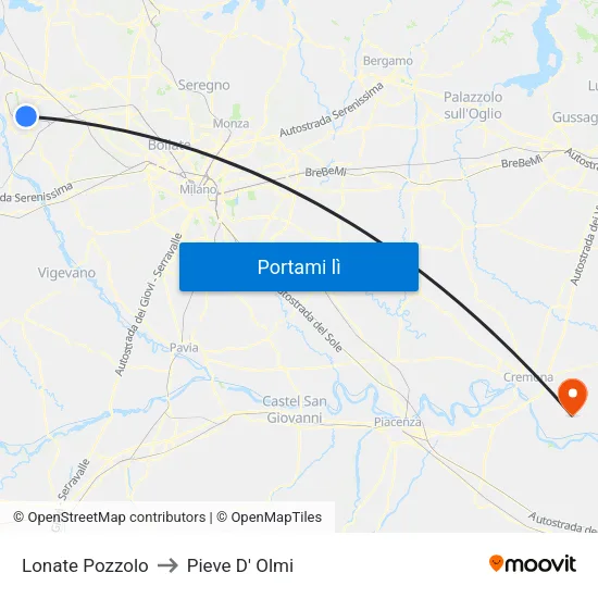 Lonate Pozzolo to Pieve D' Olmi map