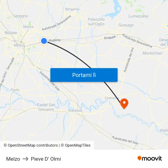 Melzo to Pieve D' Olmi map