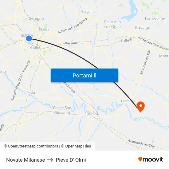 Novate Milanese to Pieve D' Olmi map