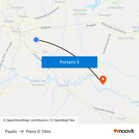 Paullo to Pieve D' Olmi map