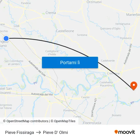 Pieve Fissiraga to Pieve D' Olmi map