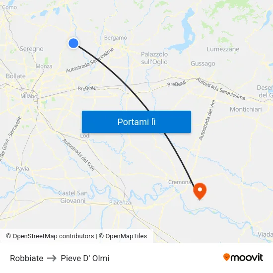 Robbiate to Pieve D' Olmi map