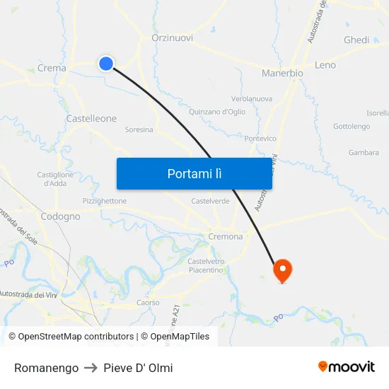 Romanengo to Pieve D' Olmi map