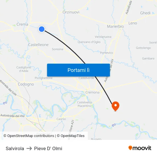 Salvirola to Pieve D' Olmi map