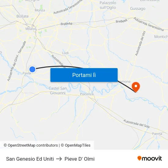 San Genesio Ed Uniti to Pieve D' Olmi map
