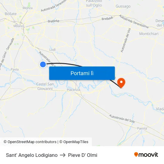 Sant' Angelo Lodigiano to Pieve D' Olmi map