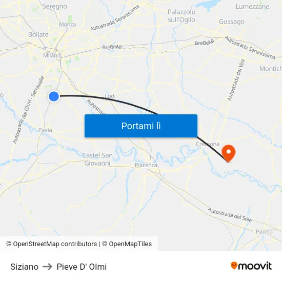 Siziano to Pieve D' Olmi map