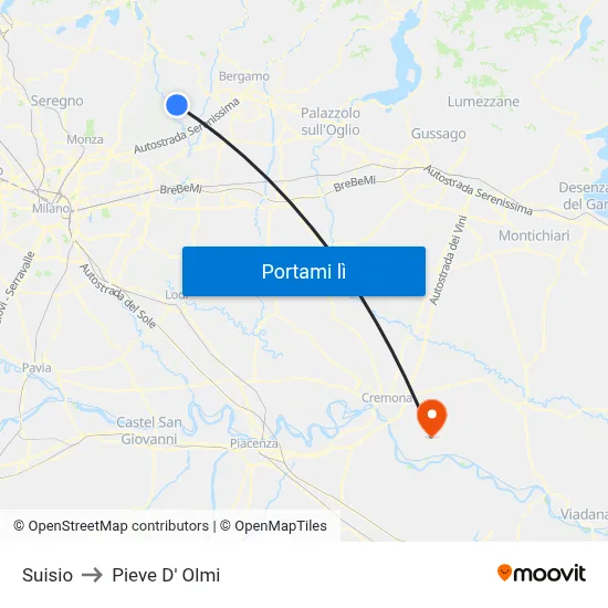 Suisio to Pieve D' Olmi map
