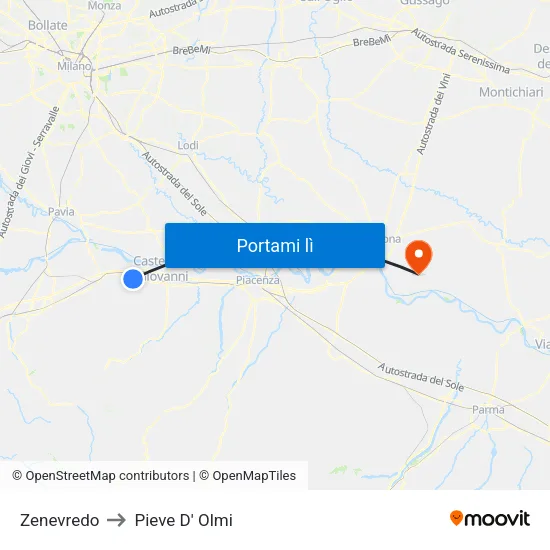 Zenevredo to Pieve D' Olmi map