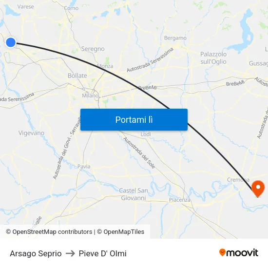 Arsago Seprio to Pieve D' Olmi map