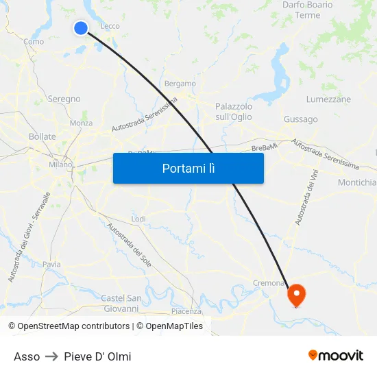 Asso to Pieve D' Olmi map