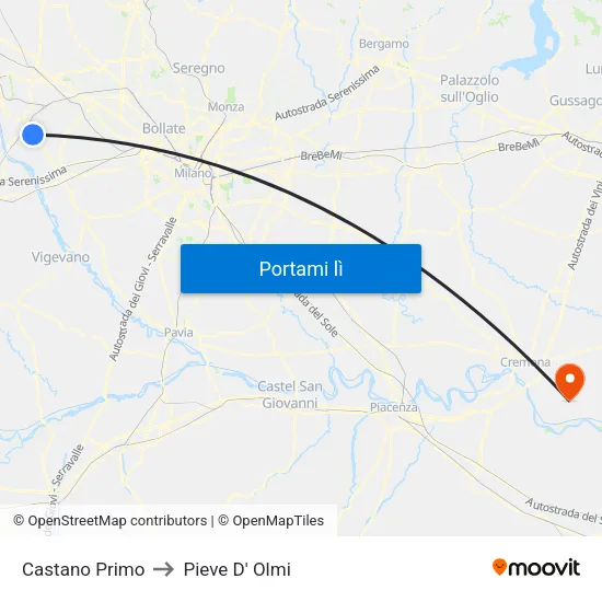 Castano Primo to Pieve D' Olmi map