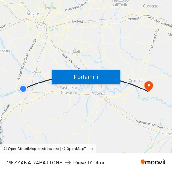 MEZZANA RABATTONE to Pieve D' Olmi map