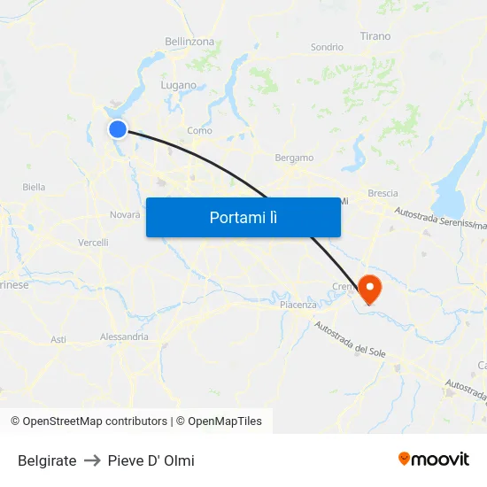 Belgirate to Pieve D' Olmi map