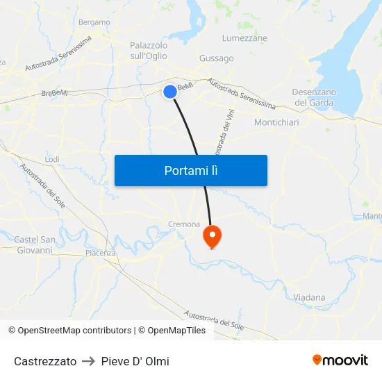 Castrezzato to Pieve D' Olmi map