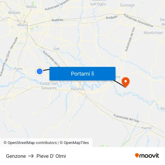 Genzone to Pieve D' Olmi map