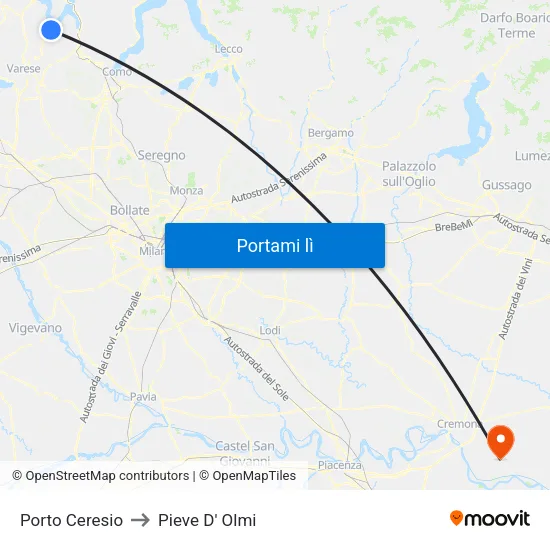 Porto Ceresio to Pieve D' Olmi map