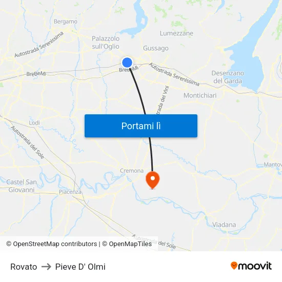 Rovato to Pieve D' Olmi map