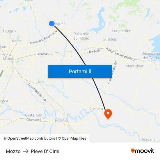 Mozzo to Pieve D' Olmi map