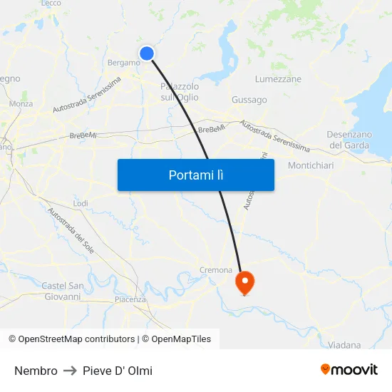 Nembro to Pieve D' Olmi map