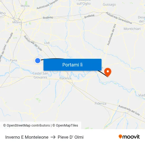 Inverno E Monteleone to Pieve D' Olmi map