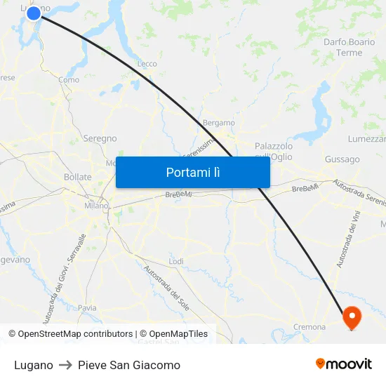 Lugano to Pieve San Giacomo map