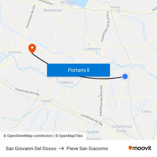 San Giovanni Del Dosso to Pieve San Giacomo map