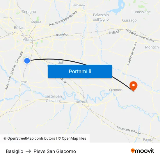 Basiglio to Pieve San Giacomo map