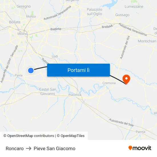 Roncaro to Pieve San Giacomo map