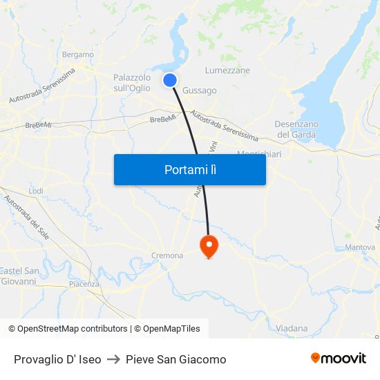Provaglio D' Iseo to Pieve San Giacomo map