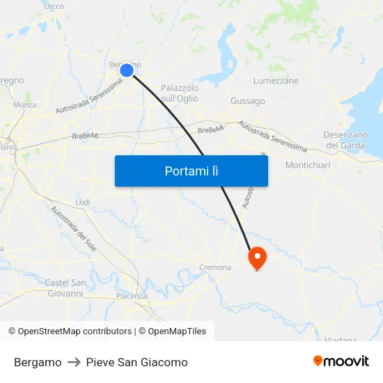 Bergamo to Pieve San Giacomo map