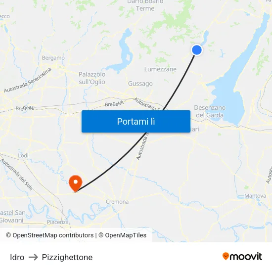 Idro to Pizzighettone map