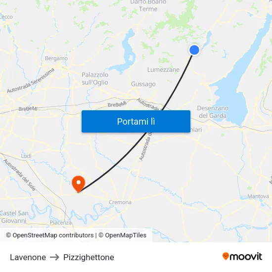 Lavenone to Pizzighettone map