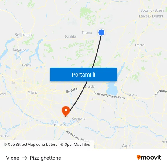 Vione to Pizzighettone map
