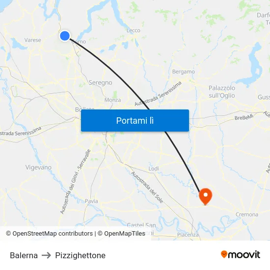 Balerna to Pizzighettone map