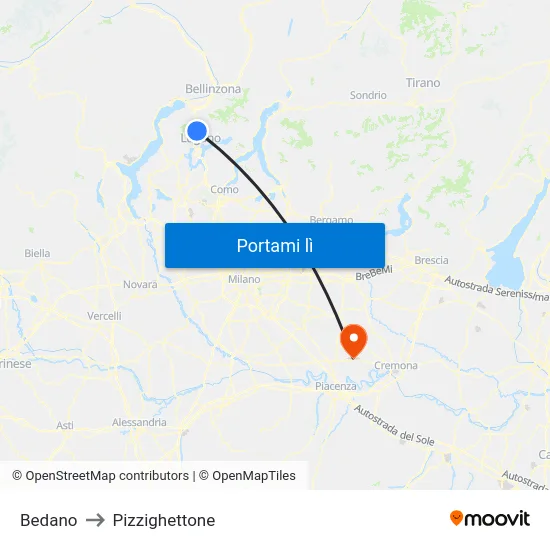 Bedano to Pizzighettone map