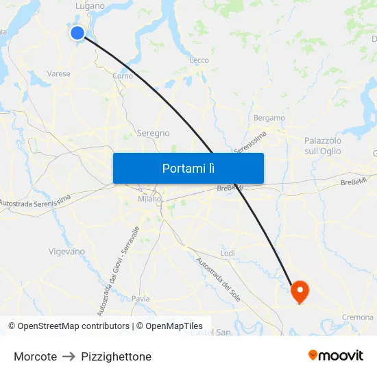 Morcote to Pizzighettone map