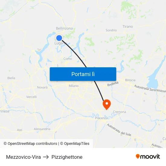 Mezzovico-Vira to Pizzighettone map