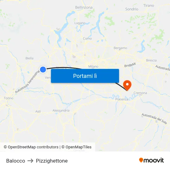 Balocco to Pizzighettone map