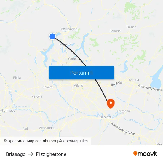 Brissago to Pizzighettone map