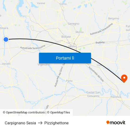 Carpignano Sesia to Pizzighettone map