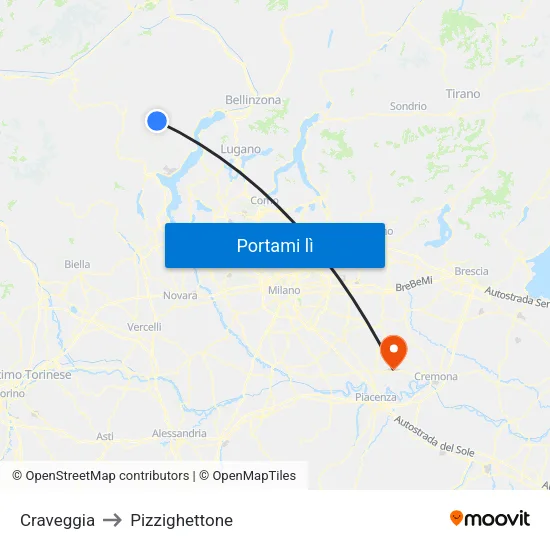 Craveggia to Pizzighettone map