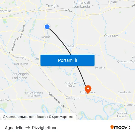 Agnadello to Pizzighettone map