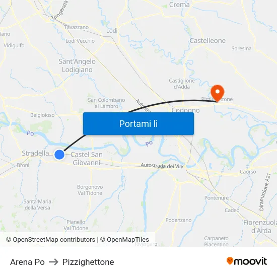 Arena Po to Pizzighettone map