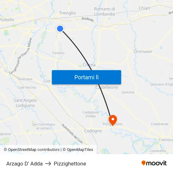 Arzago D' Adda to Pizzighettone map