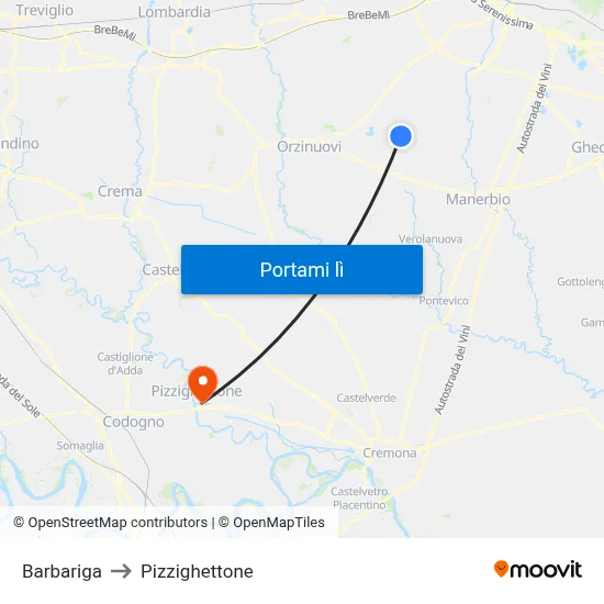 Barbariga to Pizzighettone map