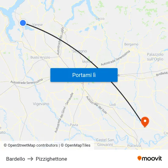 Bardello to Pizzighettone map